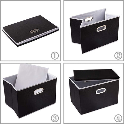 PRANDOM Large Foldable Storage Bin with Lid [1-Pack] Linen Fabric Decorative Storage Box Organizer Containers Basket Cube with Handles Divider for Bedroom Closet Office Living Room (17.7x11.8x11.8")