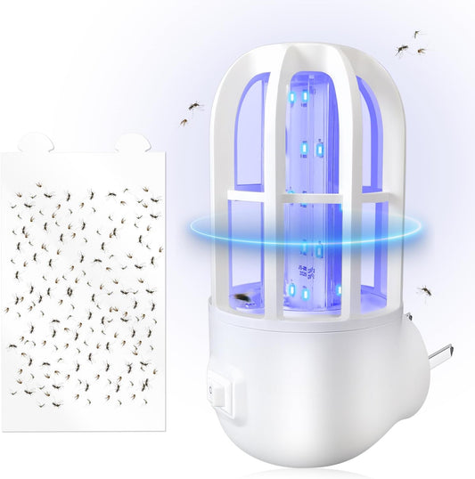 Fruit Fly Trap Indoor, 360 Degree Attracting Fly Trap with Improved LED Light, Sticky Straps Captures Flying Insect, Fruit Flies, Gnats, Mosquitoes, Moth and Houseflies, Refills Included