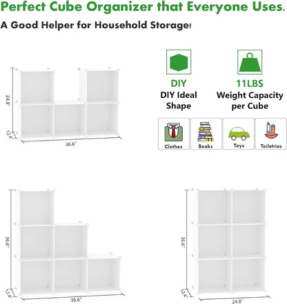 C&AHOME Cube Storage Organizer, 6-Cube Shelves Units, Closet Cabinet, DIY Plastic Modular Book Shelf, Ideal for Bedroom, Living Room, Office, 36.6" L x 12.4" W x 36.6" H Milky UPCS06M