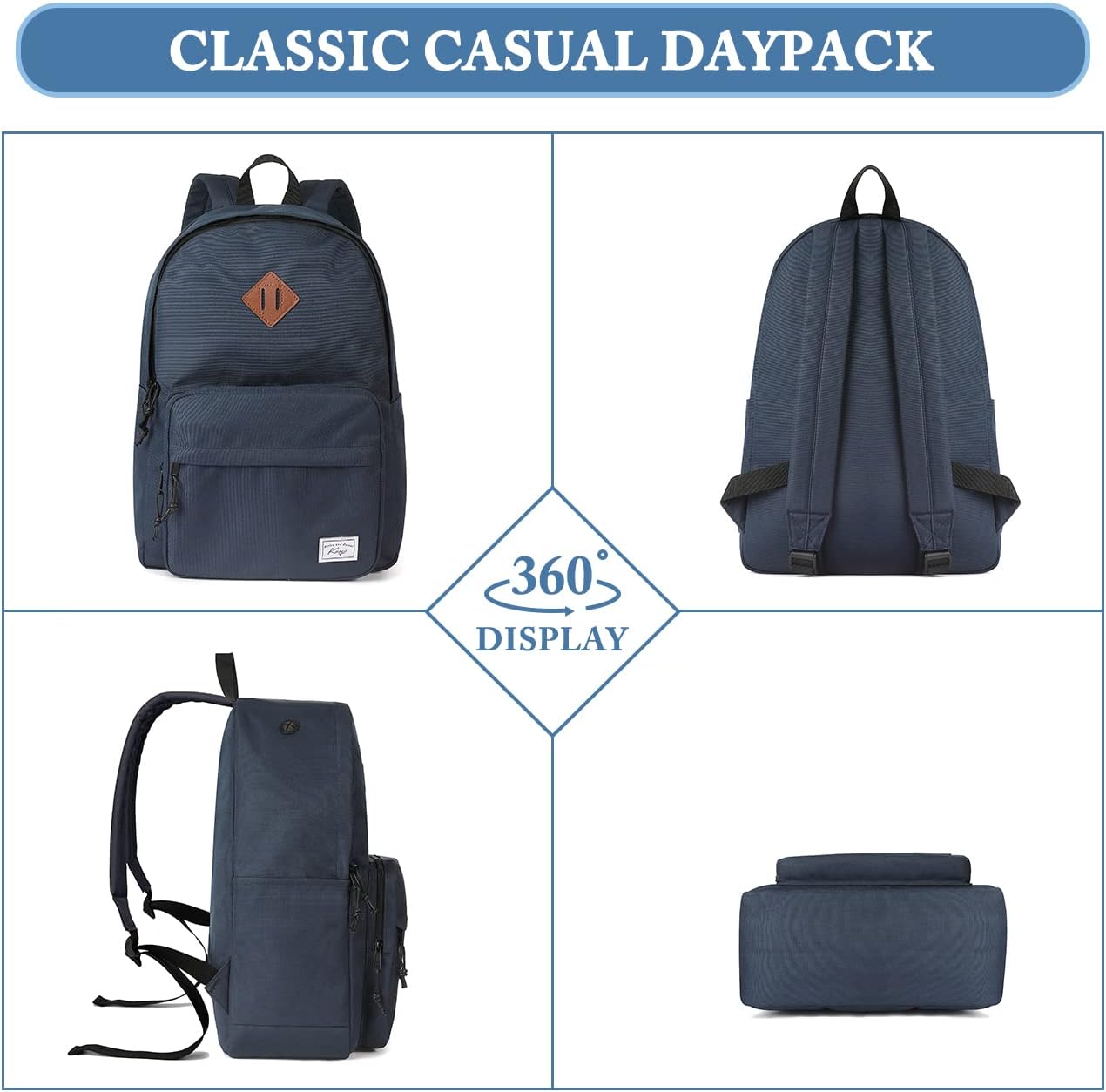 School Backpack, Kasqo 15.6 Inch Classic Lightweight Water-Resistant Backpack for Men Women Teens Girls Boys Kids to School, College, Travel, Work, Black