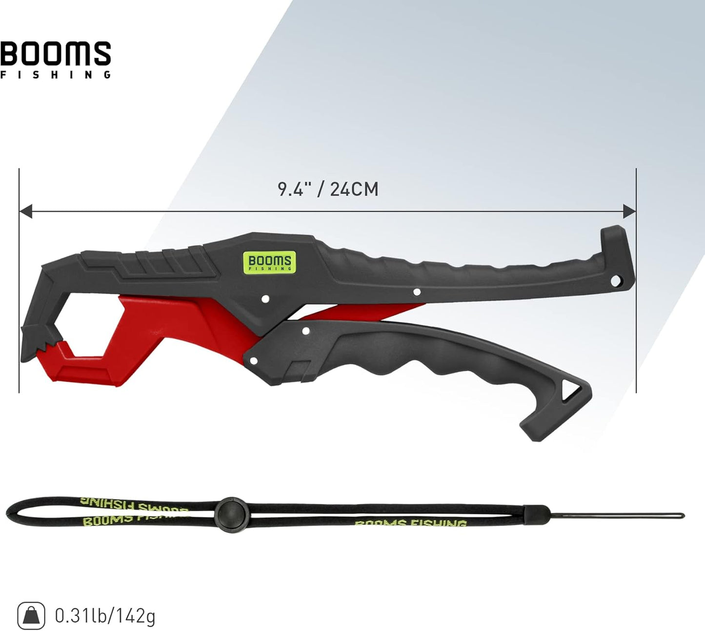 Booms Fishing G05 Fish Lip Gripper Saltwater, 9.4" Plastic Catfish Grippers Pliers, Fish Grabber Tool with Lanyard, Fish Grips for Kayak Fishing Accessories, Great Fish Holder for Caught Fish