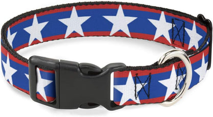 Buckle-Down PC-W21909-M Dog Collar Plastic Clip Buckle, 1"x11"-17", Star Black/White