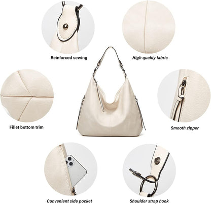 Ashioup Hobo Bags for Women Soft PU Leather Shoulder Bag Vintage Slouchy Handbag with Zipper