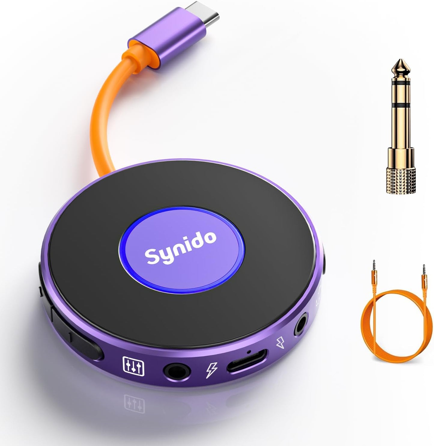 Synido Portable Guitar Audio Interface with USB-C 24bit, 48kHz Mini Interface for DJ Audio Output, Recording Music and Live Streaming with Instrument Input and Headphone Monitoring