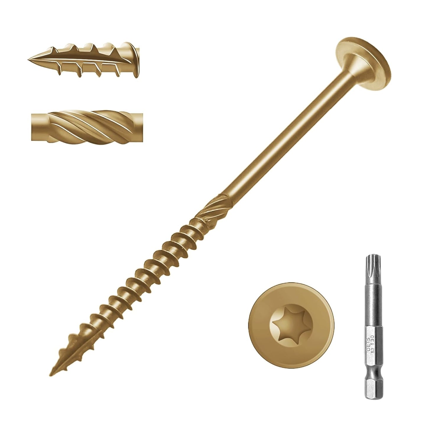 6 Inch Deck Screws 50Pcs, Structural Wood Screws, Rust Resistant Timber Screws for Timber/Log/Landscaping Wood, with T30 Star Bit (#14 x 6 Yellow)