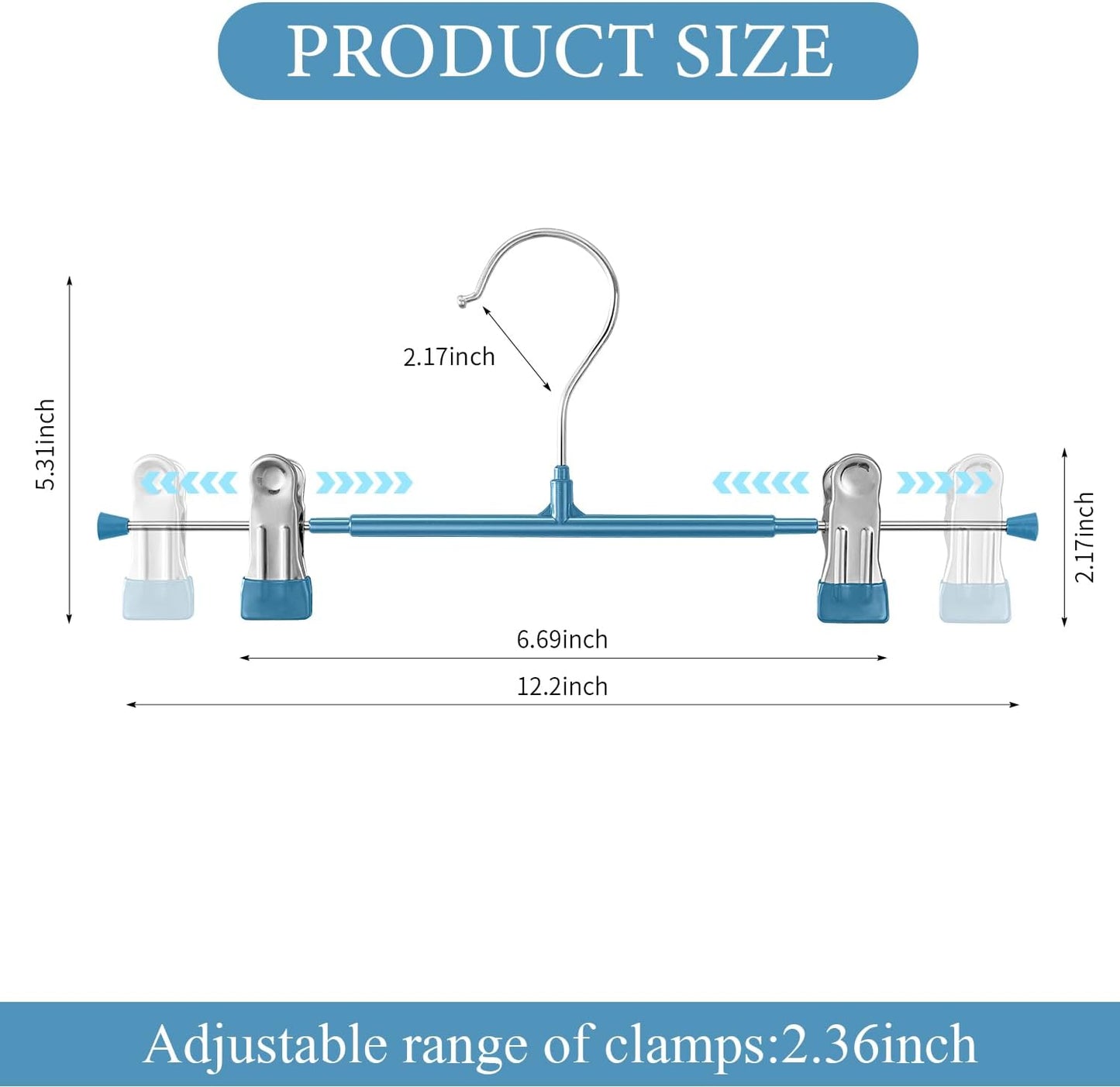 14Inch Black Pants Hangers with Clips 10 Pack Adjustable Skirt Hangers for Women Non-Slip Trousers Hanger for Jeans Clothes Hangers for Pants Heavy Duty Space Saving Shorts Hangers