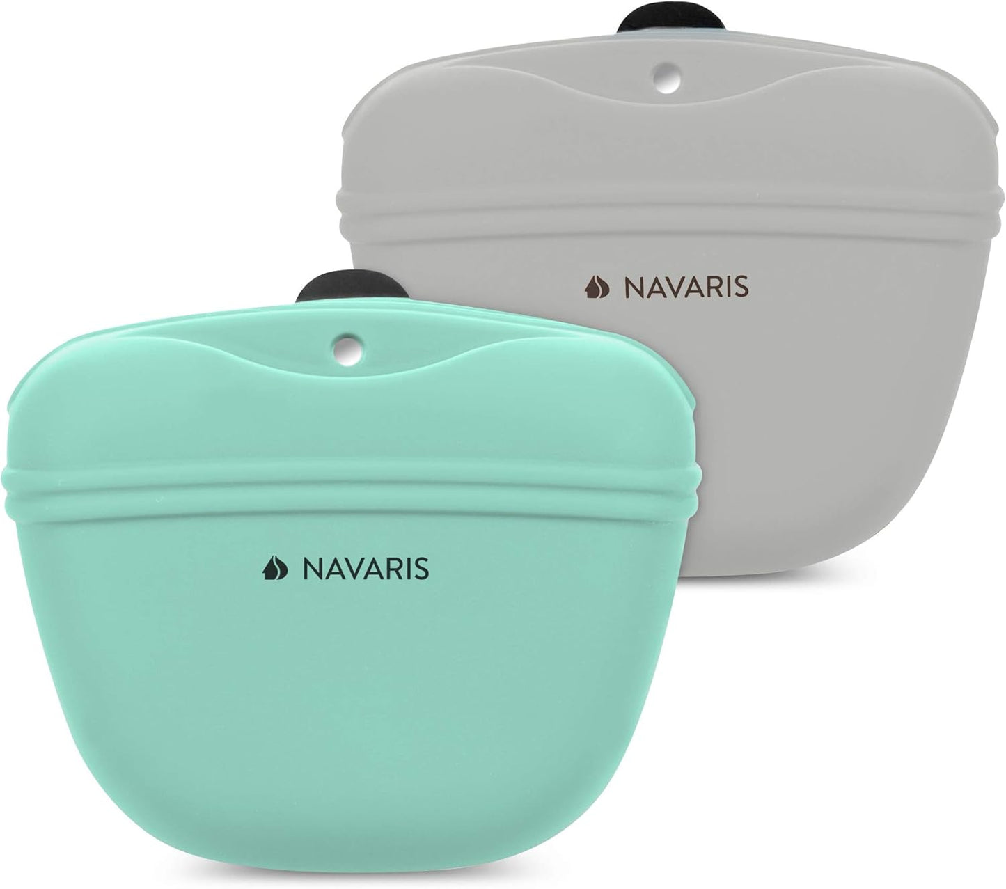 Navaris Silicone Dog Treat Pouches (Set of 2) - Dog Treat Pouch Holder Bag with Clip for Training, Treats, Leash - Polyhedron Design - Blue and Gray