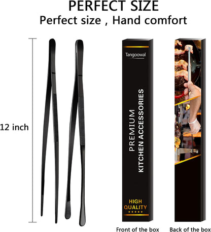 Rivoean 2 Pcs 12-Inch Fine Tweezer Tongs,Extra-Long Stainless Steel Tweezers Tongs
