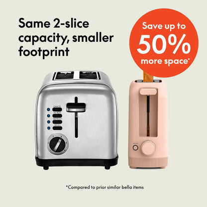 bella 2 Slice Slim Toaster, Fits-anywhere™ Kitchenware, 6 Setting Shade Control with Reheat & Cancel Buttons, Fits sourdough, 10” Long Slot, Anti Jam & Auto Shutoff, 900 Watt, Surf