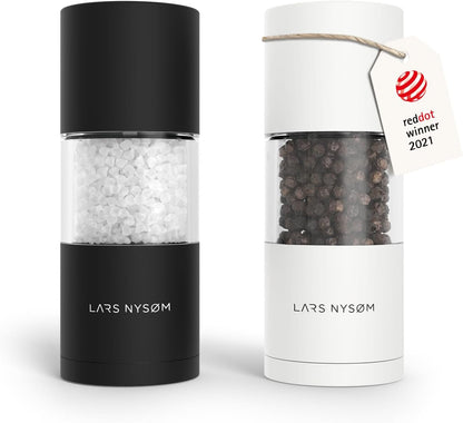 LARS NYSØM Salt and Pepper Grinder Set I Salt and Pepper Mills with Adjustable Ceramic Grinder 2 Pieces I Manual Design Spice Mill Set (Carbon Black)