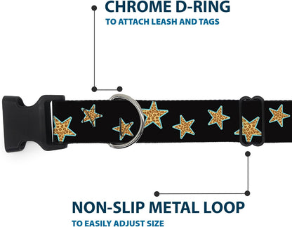 Buckle-Down PC-W21909-M Dog Collar Plastic Clip Buckle, 1"x11"-17", Star Black/White