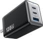 130W USB C Wall Charger,GaN III 3-Port Fast Charging Station,PD QC Foldable Charger Block Portable 65W USB C Laptop Adapter for MacBook Pro/Air,iPad Pro,Galaxy S23,Dell XPS 13,iPhone 15/Pro etc-Black