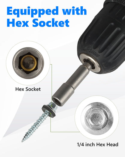 AOKLIT Hex Head Roofing Screws #10 × 1 Inch, 500Pcs Zinc Plated Self Tapping Metal Roof Screws with Rubber Washers for Metal and Corrugated Roofing Panels (Hex Socket Included)