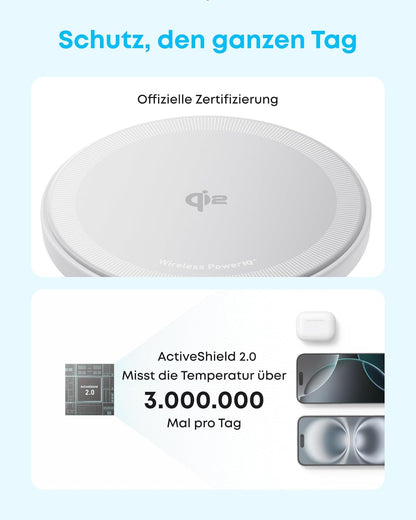 Anker Zolo Magnetic Wireless Charger, Qi2 Certified 15W MagSafe-Compatible Wireless Charging Pad with 5 ft Built-In USB-C cable, For iPhone 16/15/14/13 Series, AirPods, and More (Adapter Not Included)