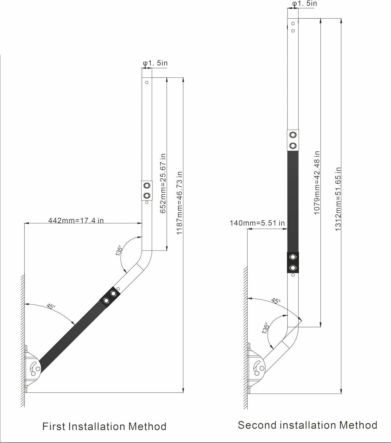 CEKAY Universal Mounting Pole (Diameter 1 1/2", Length 51") - J Pole Mount for Antenna & Starlink Dish & Weather Station - Adjustable Pivot/Lock Bracket for Wall, Eave or Roof Mounting