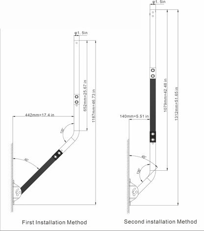 CEKAY Universal Mounting Pole (Diameter 1 1/2", Length 51") - J Pole Mount for Antenna & Starlink Dish & Weather Station - Adjustable Pivot/Lock Bracket for Wall, Eave or Roof Mounting