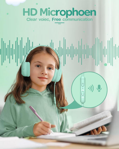 awatrue Kids Headphones with Microphone, Wired Headphones for Kids 85/94dB Safe Volume Limit, Over Ear Headsets, Boys Girls Childrens Headphones for School/Travel/Fire Tablet/BlueOrange
