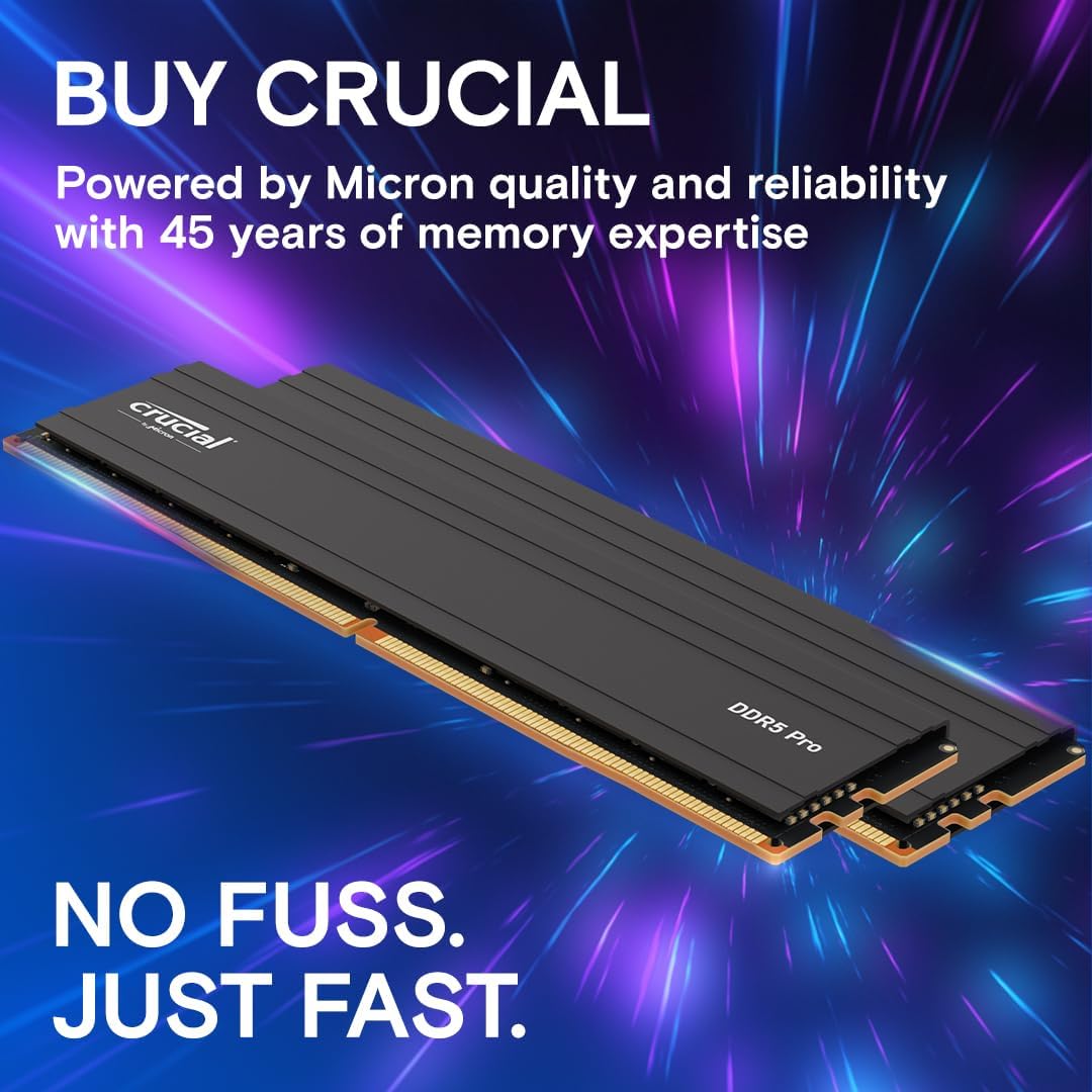 Crucial Pro 128GB Kit (2x64GB) DDR5 RAM, 5600MHz (or 5200MHz or 4800MHz) Desktop Gaming Memory UDIMM, Compatible with Latest Intel & AMD CPU CP2K64G56C46U5