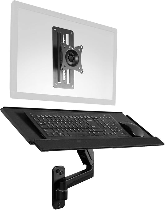 VIVO Sit-Stand 17 to 32 inch Single Monitor Wall Mount with Pneumatic Arm Keyboard Tray Combo, Height Adjustable, Max VESA 100x100mm, Black, Mount-VWKB1 - PuriLite