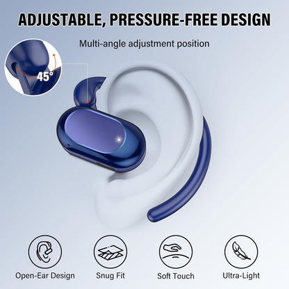 Open Ear Headphones, Bluetooth 5.4 Earphones 36H Playtime Air Conduction Headphones with Mic, Adjustable Earhook Earbuds with ENC Clear Calls/LED Display, IPX7 Waterproof Open Ear Earbuds Dark Purple