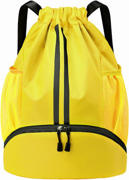 Hoedia Sports Drawstring Backpack - String Swim Gym Bag with Shoes Compartment and Wet Proof Pocket for Women/Men