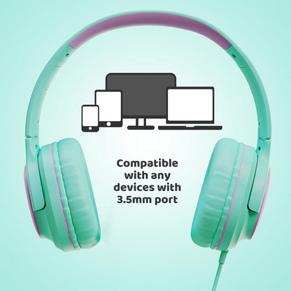 INFURTURE Kids Headphones for School Travel, 94dB Safe Volume Limited, HD Mic Stereo Sound Over-Ear Girls Boys Headphones for Kid, Foldable 3.5mm and USB-C Wired Headphones for iPad Computer
