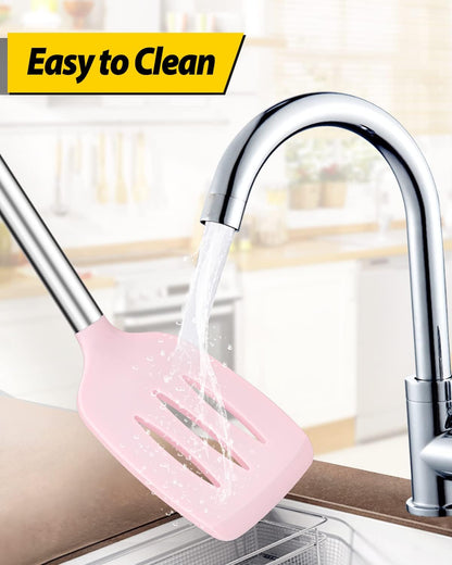 Pack of 2 Silicone Slotted Spatula,Non Stick Solid Kitchen Turner, High Heat Resistant BPA Free Cooking Utensils for Fish, Eggs, Pancakes（Black