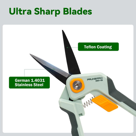 PrunePro Garden Scissors Pruning Shears Sharp Stainless Steel Non-Stick Teflon Coating Blade for Precise Cuts Garden Snip Bonsai Clippers for Plants Rose Flower - PuriLite