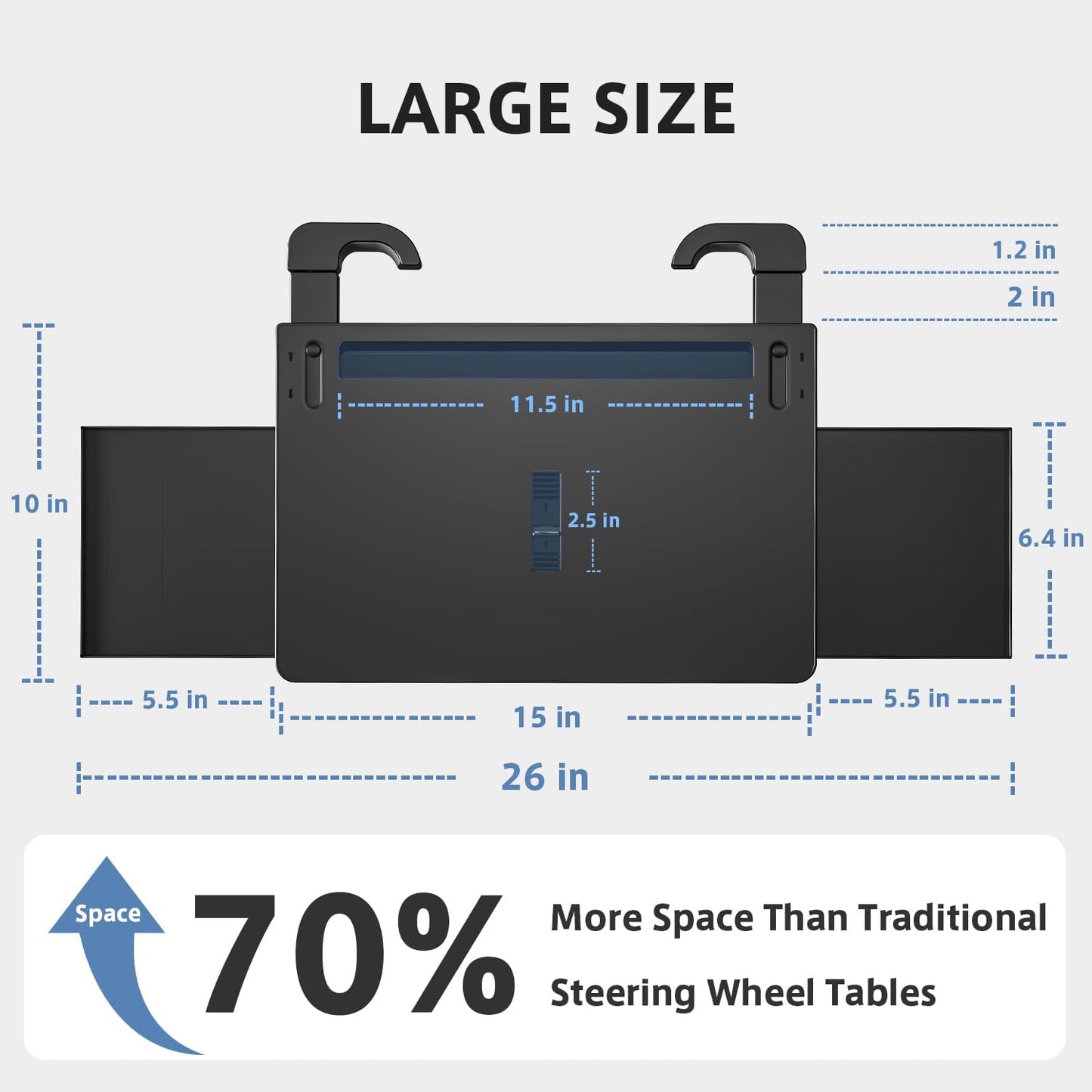 Steering Wheel Tray | Adjustable Car Desk for Laptop & Food Tray with Phone Stand and Storage Drawers