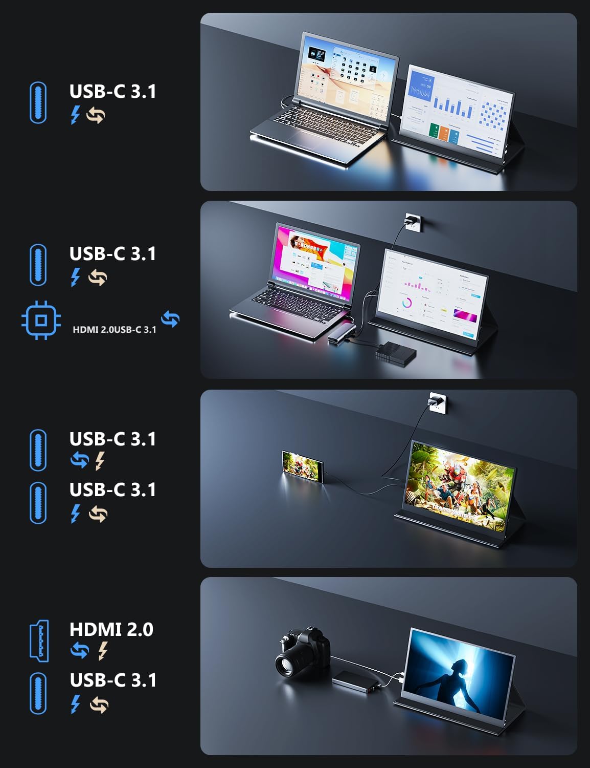 MagicRaven Portable Monitor, 15.6" 1080P Laptop Screen, Lightweight Dual USB C HDMI Second Computer Gaming Display with Speakers, Travel Monitor for MacBook PS4/5 Xbox Switch PC Phone