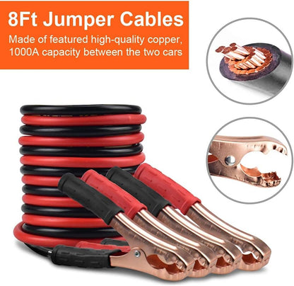 PACETAP Car Roadside Emergency Kit, Essential Auto Safety Road Side Assistance Tool Kit with LED Road Flare, Jumper Cables, Towing Rope, Triangle and More Winter Vehicle Accessories