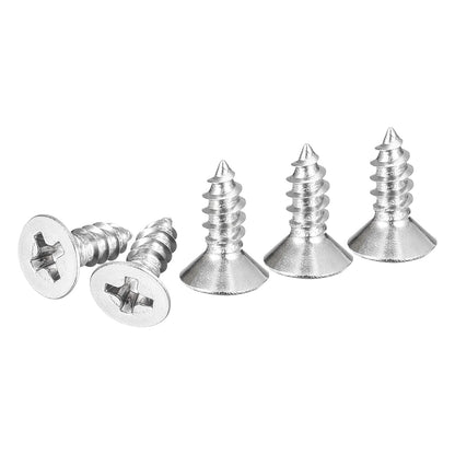 DTGN 100Pcs #6x1/2 Flat Head Wood Screws, 304 Stainless Steel Phillips Self Tapping Screws - Good for Woodworking, Furniture - Silver