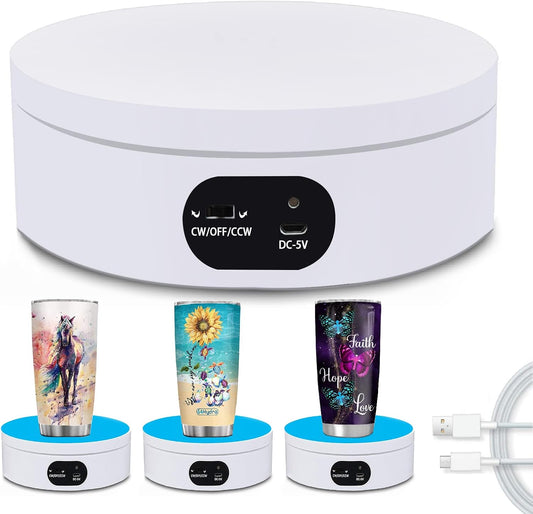 Motorized Rotating Display Stand, Electric 360 Degree Automatic Mute Rotating Turntable for Photography Products and Shows. Tumbler Cup Making Supplies Spinner, Watch,3d Models, Collectibles, 4.7" USB