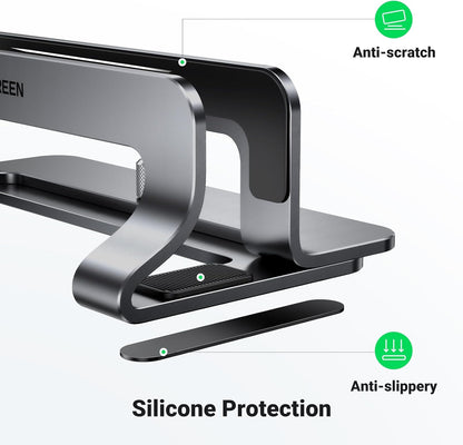 UGREEN Vertical Laptop Stand Holder Mount for Desk, Riser Adjustable Aluminum Compatible with MacBook Pro Air, Ideapad, Surface Book, Chromebook Up to 15.6inch, Grey