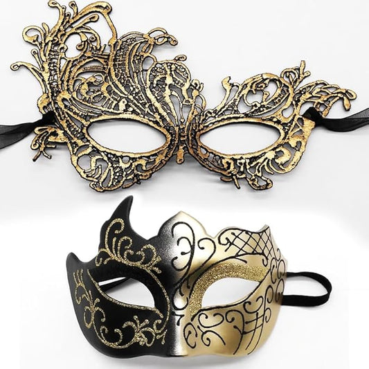 Masquerade Mask for Couple Men Venetian Mask for Halloween Lace Masque Costume Eyemask Party Prom Ball Mardi Gras (golden)