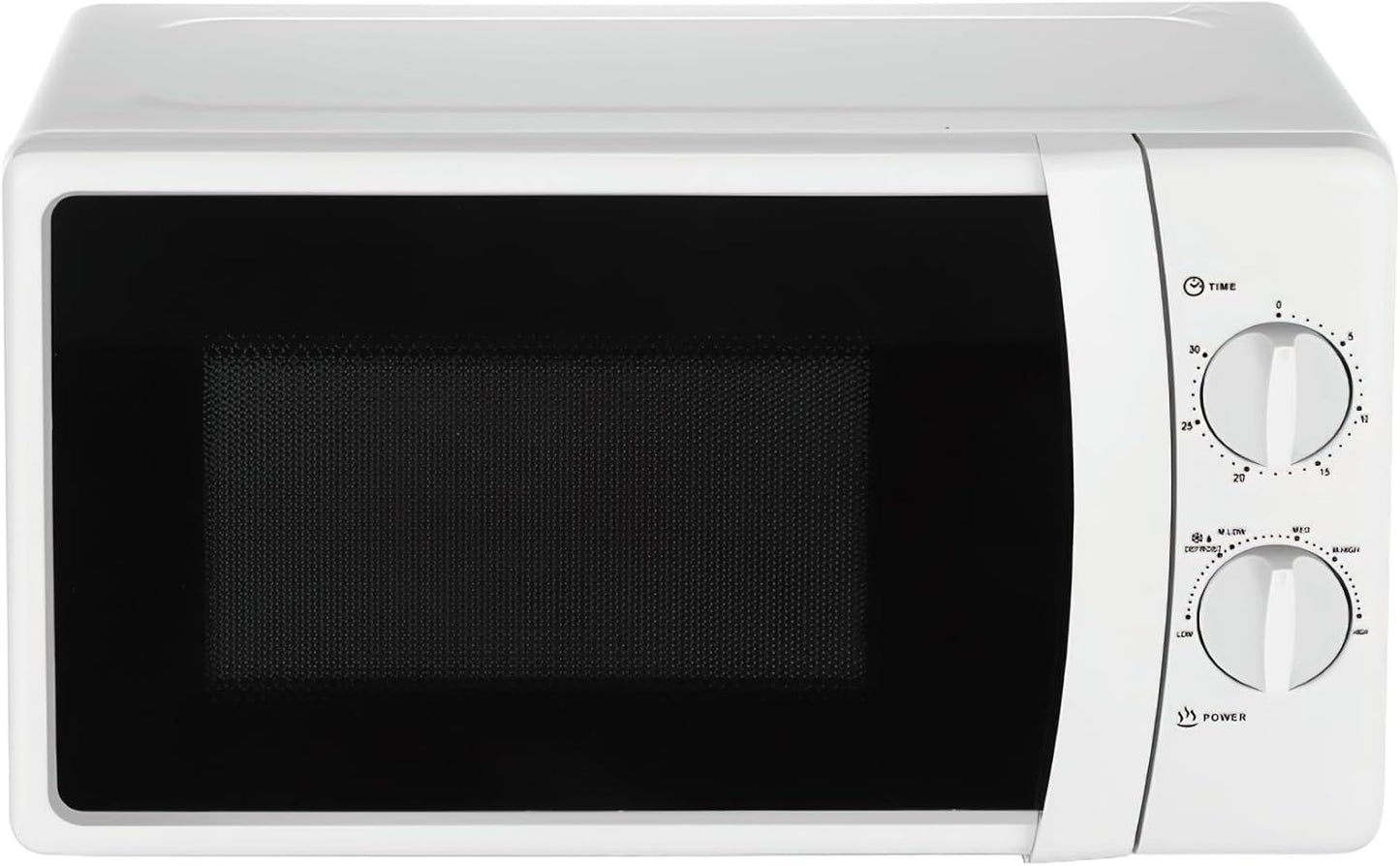 Compact Mechanical Microwave Oven, White, 20L Capacity, Manual Control with Timer and Temperature Dials, Countertop Kitchen Appliance