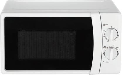 Compact Mechanical Microwave Oven, White, 20L Capacity, Manual Control with Timer and Temperature Dials, Countertop Kitchen Appliance