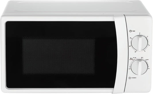Compact Mechanical Microwave Oven, White, 20L Capacity, Manual Control with Timer and Temperature Dials, Countertop Kitchen Appliance