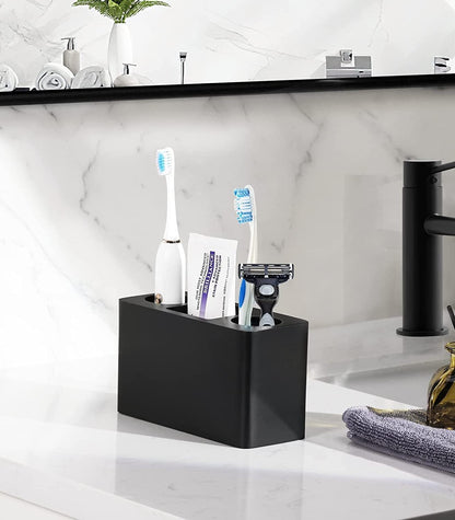 Black Resin Toothbrush Holder with 3 Slots, Electric Toothbrush and Toothpaste Countertop Organizer for Bathroom Vanity - PuriLite