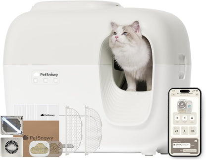 PetSnowy (Premium Version) Snow+ Self Cleaning Litter Boxes for Cats 3.3-20 lbs Zero Smell Zero Litter Tracking Waste Auto-Sealing Easy Cleanup Automatic Cat Litter Box Self Cleaning