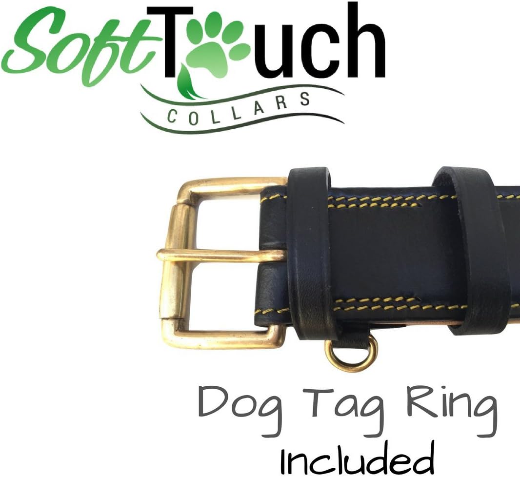Soft Touch Collars Padded Leather Dog Collar, Large Brown - Genuine Real Leather, 24" Long x 1.5 Wide, Fits Neck Size 18" to 21" Inches
