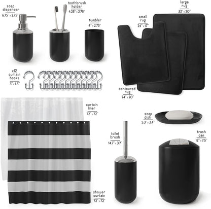 Clara Clark Bathroom Set - Gray Bathroom Accessories Set, Bathroom Sets with Shower Curtain and Rugs, 23PC Shower Curtain Set with Liner, Soap Dispenser, Soap Dish, Toilet Brush Holder, and Trash Can