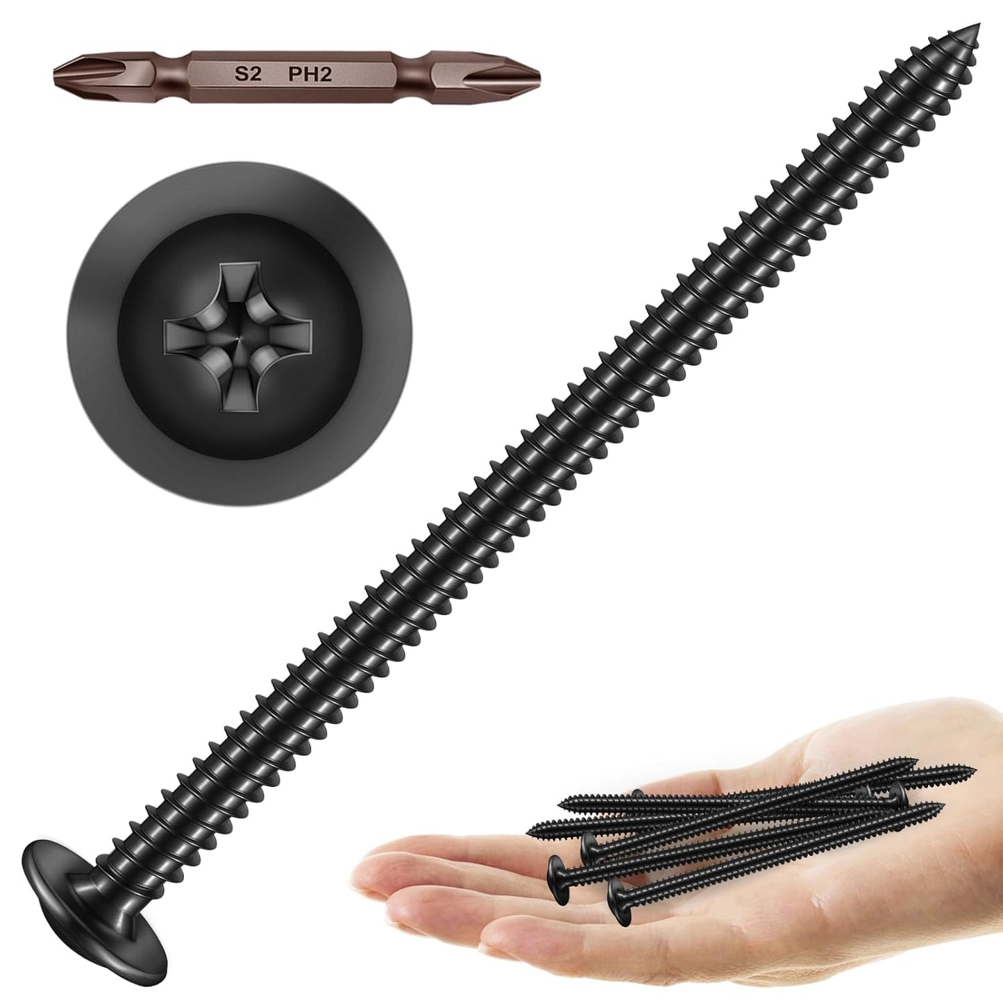 150Pcs #8 × 2" Black Screws for Wood, Phillips Truss Head Wood Screws, Quick Metal Self Tapping, Zinc Plated Steel, Truss Head Screws by Mywish