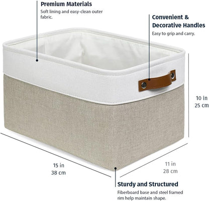 OrganiHaus Large Fabric Storage Baskets for Shelves 3 Pack, 15x11in Closet Storage Bins for Shelves, Cloth Baskets, Fabric Storage Cubes, Linen Closet Organizers, Fabric Basket, White Basket