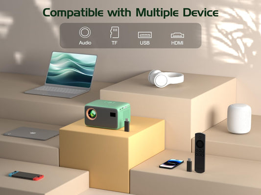 【Electric Focus with Remote】 Projector 4K with WiFi 6 and Two-Way Bluetooth, Mini Portable Projecteur, Native 1080P Outdoor Movie Projector for Phone/TV Stick/Video Games/HDMI/USB/PS5