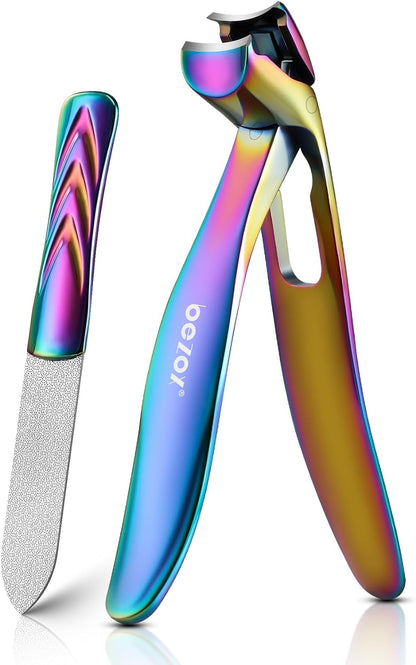 BEZOX Angled Head Nail Clippers for Seniors - Ergonomic Toenail Clipper for Thick Nails, Premium Steel Nail Cutter Trimmer with Catcher for Men and Women - Black