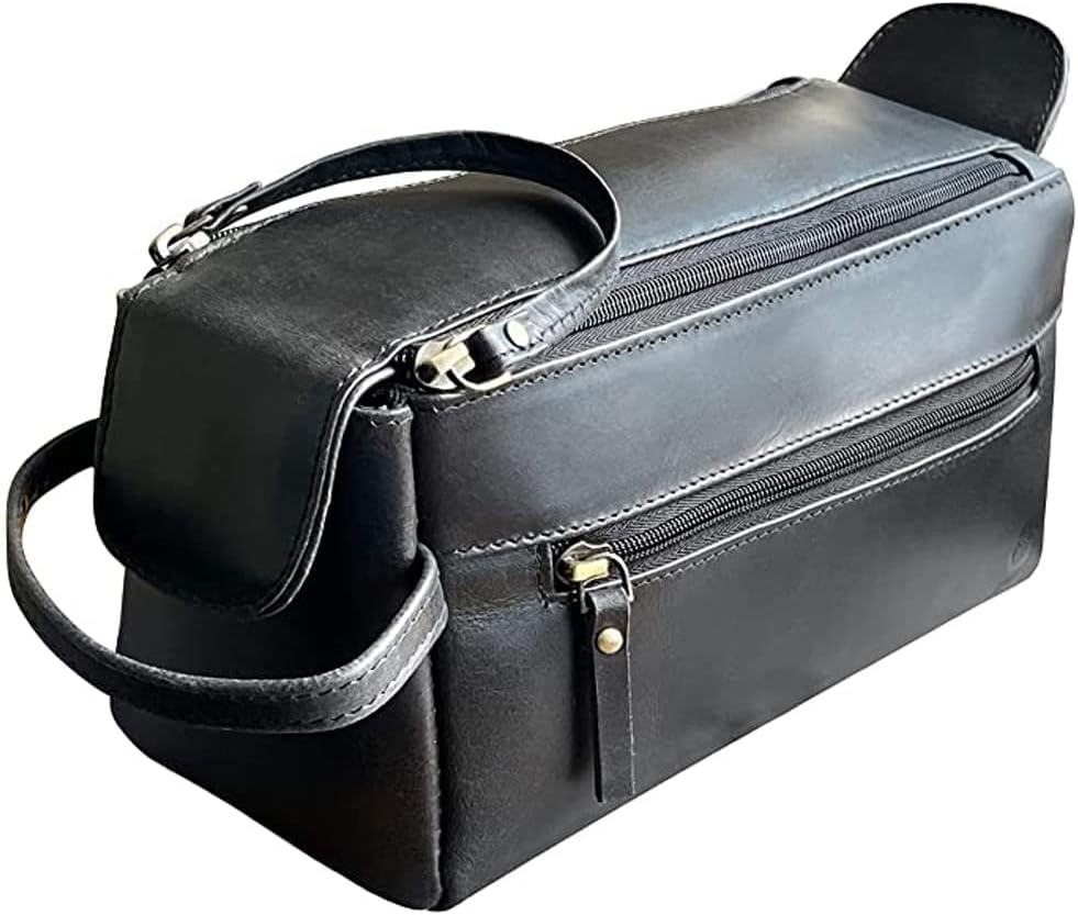 Genuine Leather Travel Toiletry Bag - Hygiene Organizer Dopp Kit by Rustic Town