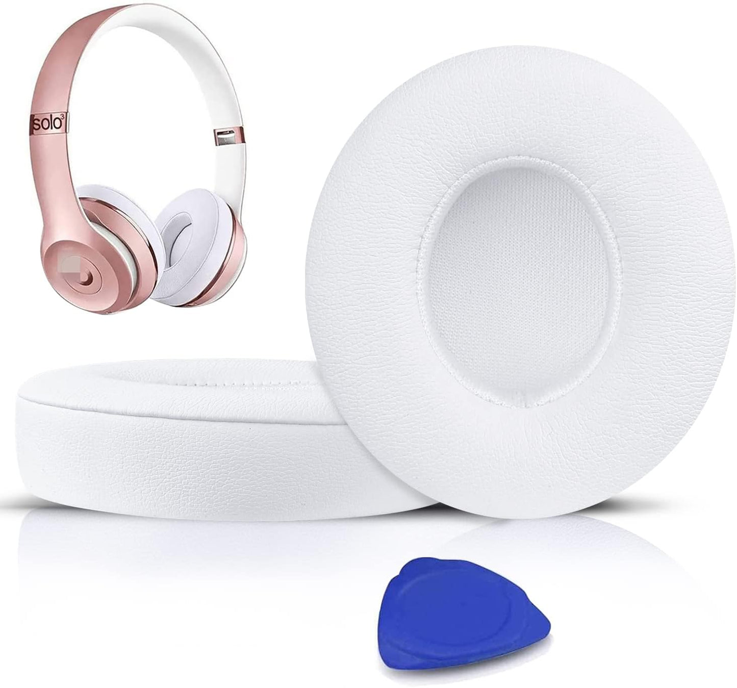 SoloWIT® Ear Pads Cushions Replacement, Earpads for Beats Solo 2 & Solo 3 Wireless On-Ear Headphones with Soft Protein Leather, Stronger Adhesive, Noise Isolation Memory Foam - White