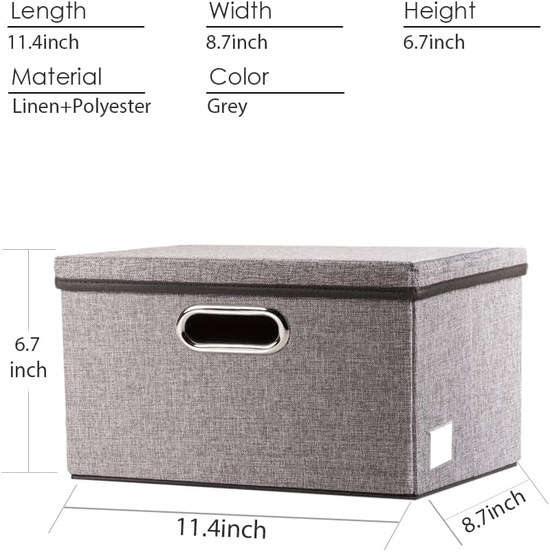 PRANDOM Large Foldable Storage Bin with Lid [1-Pack] Linen Fabric Decorative Storage Box Organizer Containers Basket Cube with Handles Divider for Bedroom Closet Office Living Room (17.7x11.8x11.8")