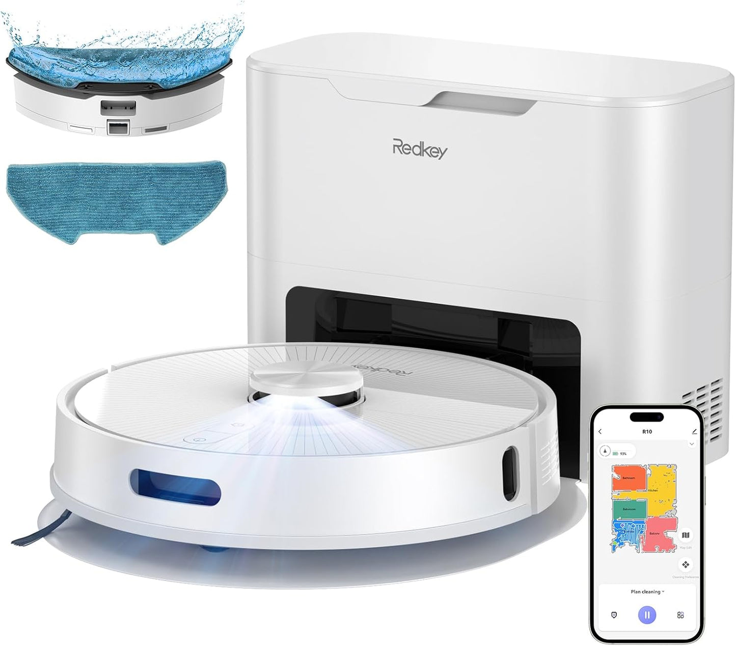 Redkey R10 Robot Vacuum, 3-in-1 Vacuum Robot with Suction Station and Mop, LiDAR Navigation, Powerful 4000Pa Suction Power, 4L Dust Bag, 90 Days Hands-Free Cleaning, Ideal for Pet Hair Cleaning